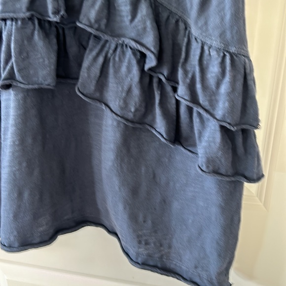 Wilt Blue Racerback Hi Lo Dress w Ruffled & Raw Hems Navy Cotton w MEASUREMENTS - Picture 10 of 11